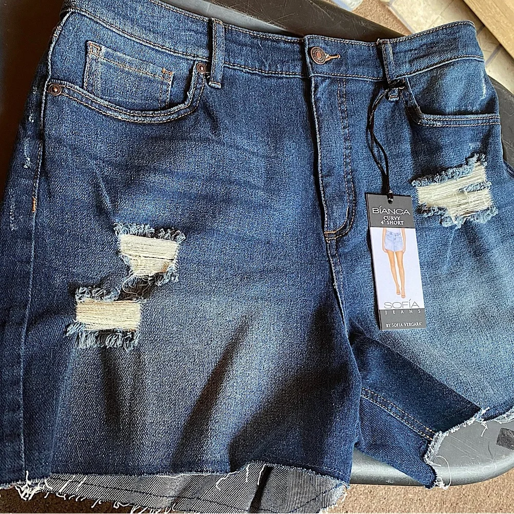 ☀️ Sofía Jeans By Sofia Vergara, Size 12, Bíanca Curvy 4”, Distress Jean Shorts